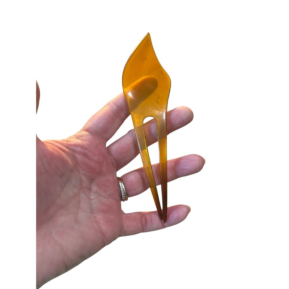 Antique Celluloid Tortoiseshell Hair Fork Art Deco Amber Hair Stick 1920s 30s